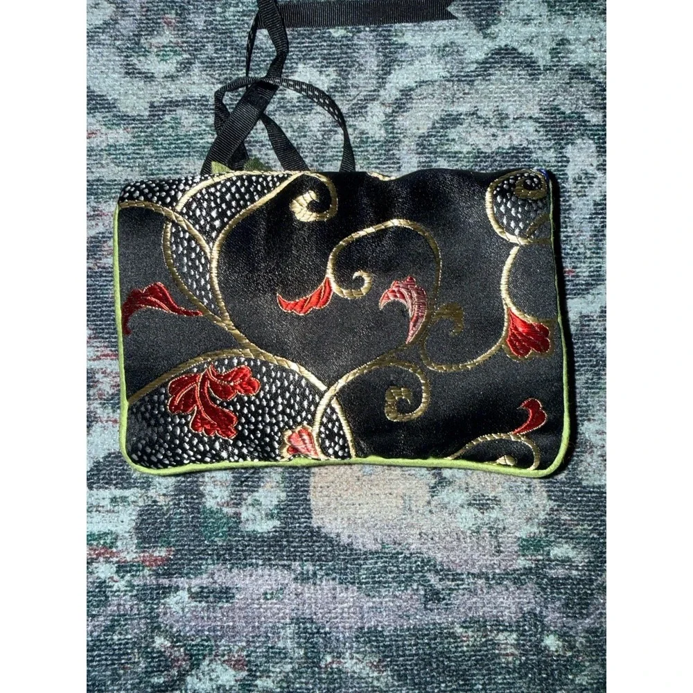 Goody Goody California Travel Jewelry Roll Organizer Embroidered Floral Velvet